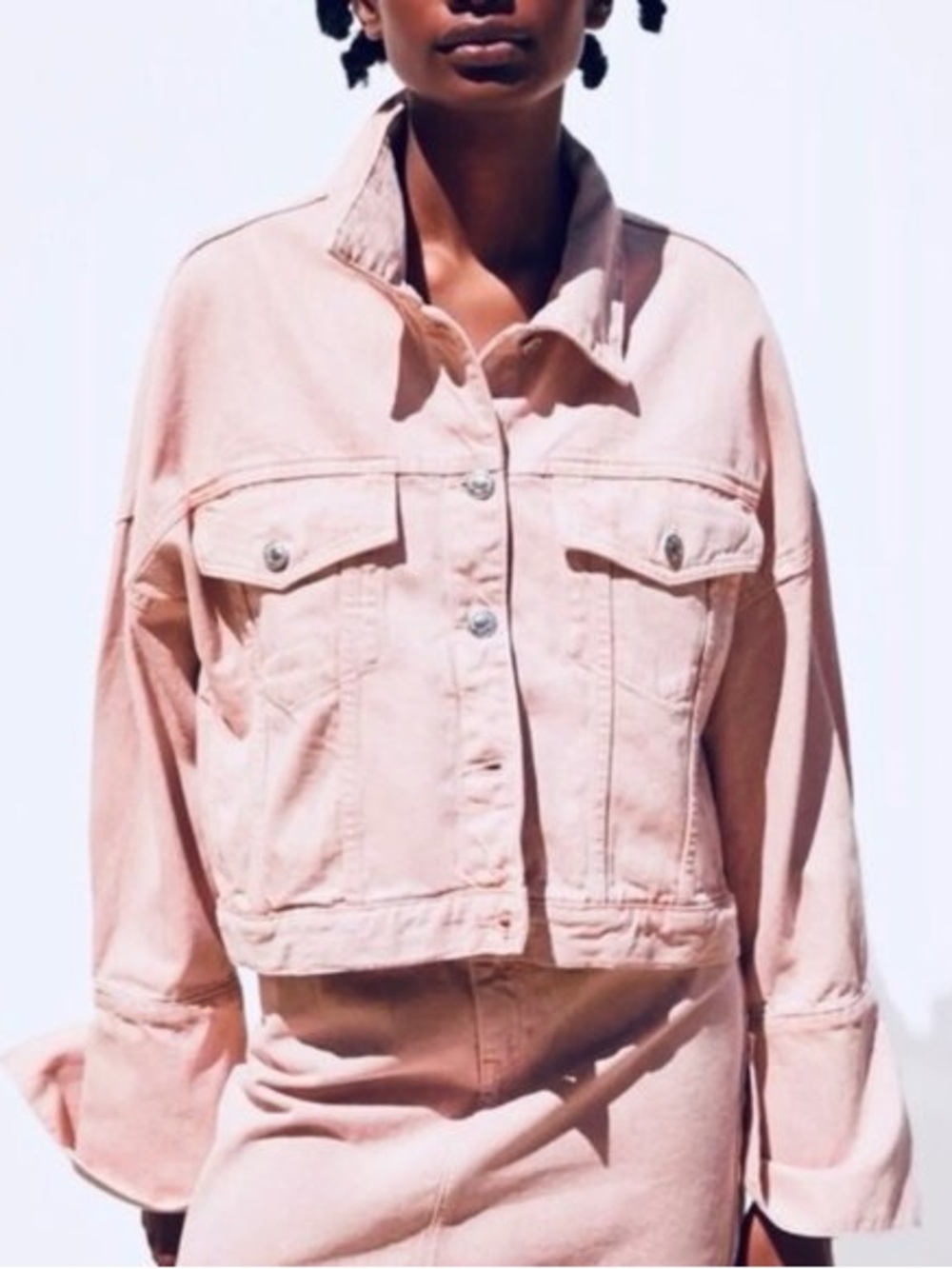 Zara Women's Blush Pink cotton Denim Jacket M